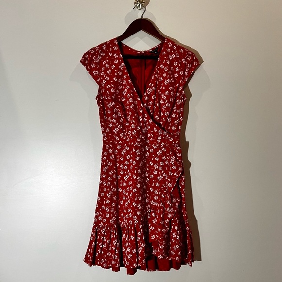 J.CREW Mercantile Red Floral Ruffle MINI DRESS Size 00 - Picture 6 of 14